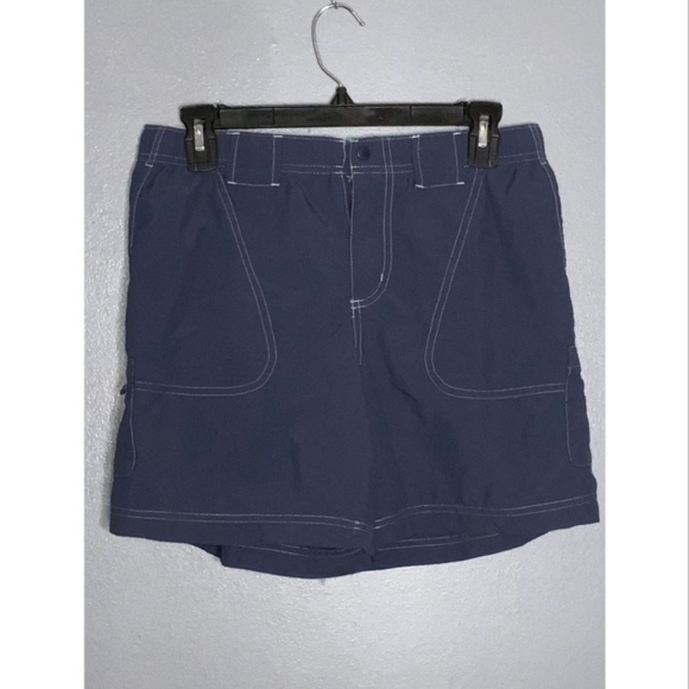 Columbia Women’s Navy Blue Nylon White Stitching Sporty Cargo Shorts Pockets Sm